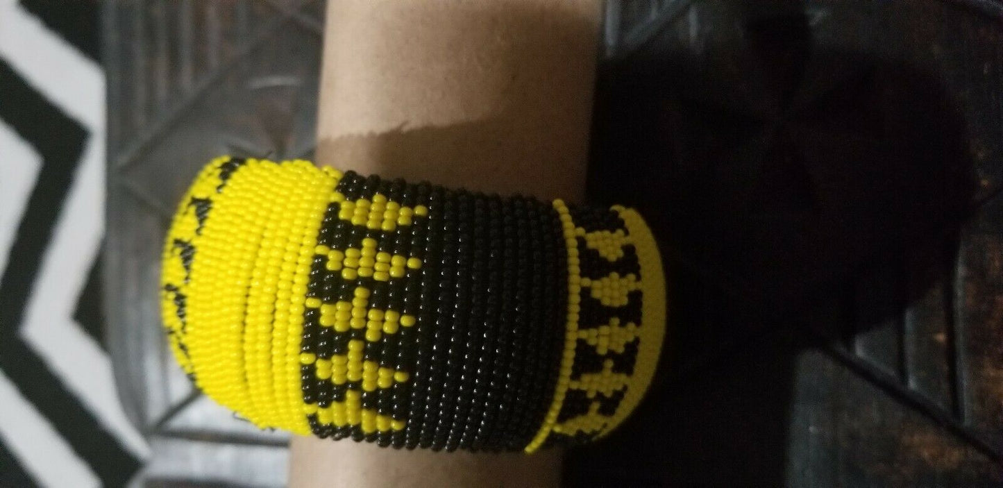 Hand Woven African Zulu  Beaded Bangle (Yellow &BLK) $12 ea