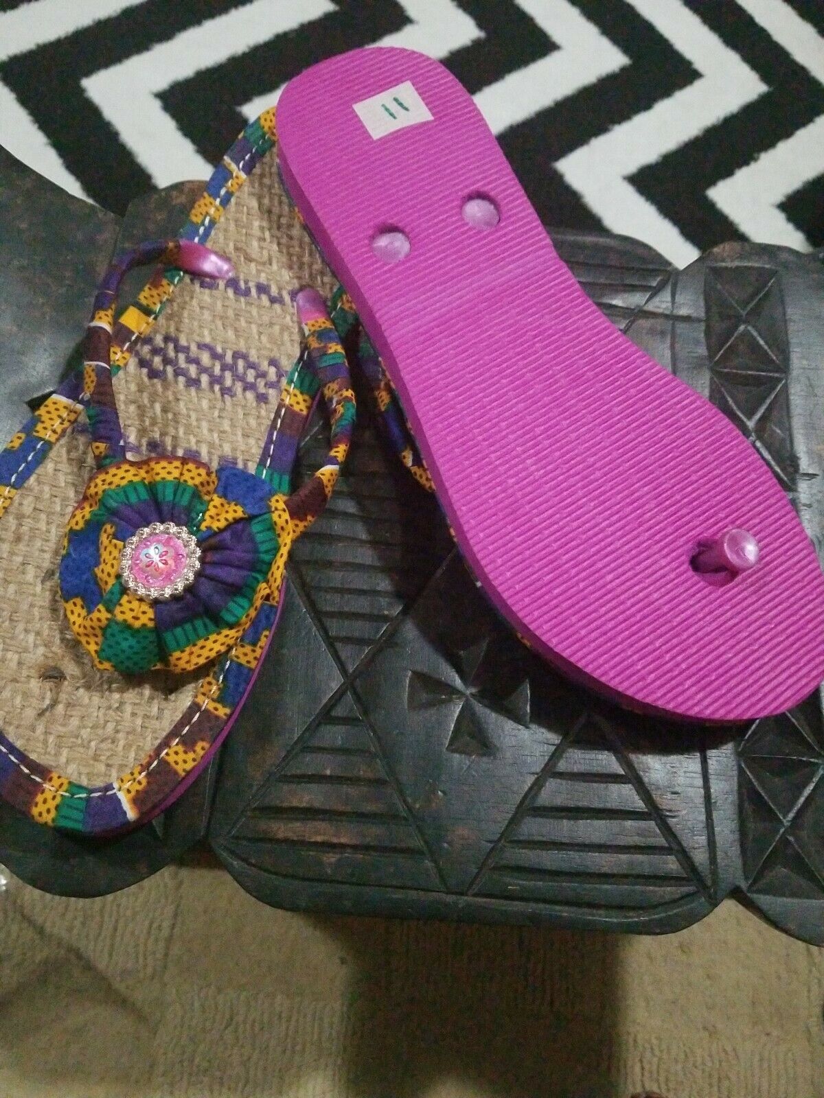 Handmade Kente Slippers with Denim Accents~Size 11M(fits US Size9.5- 10M)~$25ea