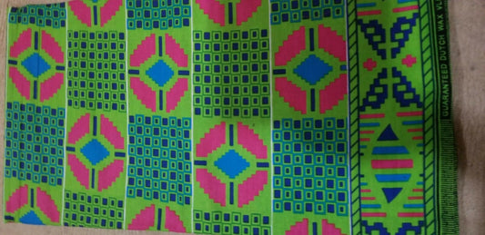 Kente Print African Wax Print 100% Cotton Fabric ~2 YARDS × 23"