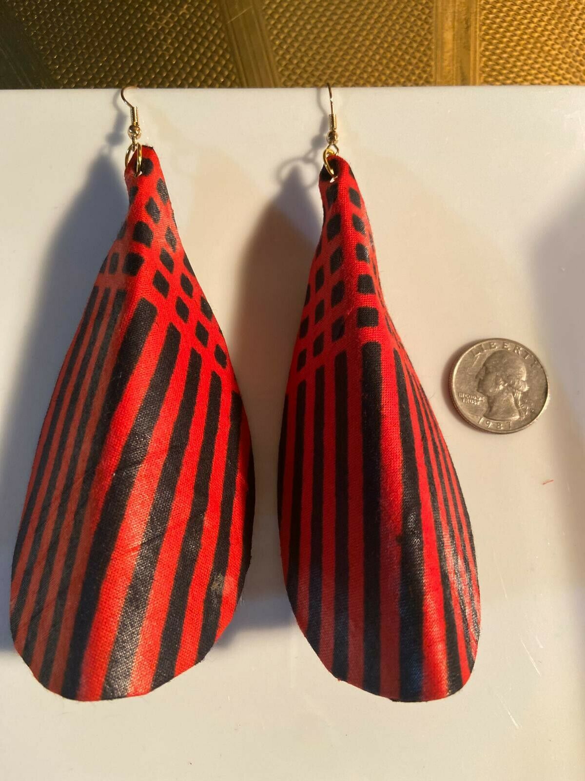 African Print Butterfly Earrings Red stripes1~ $12 Ships Free