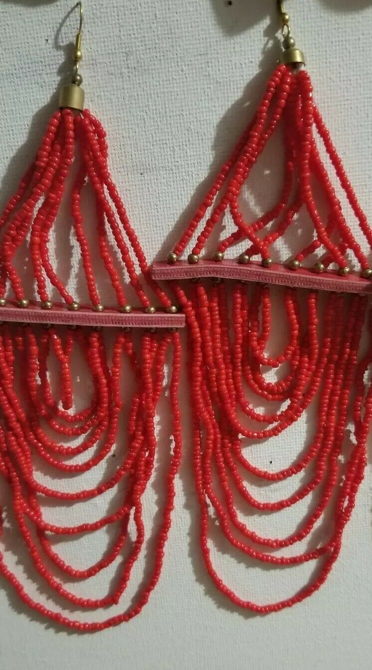 Statements Piece Bold Big &Beautiful Beaded Earrings( Red)$10