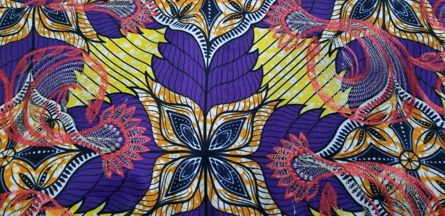 PurpleMulti Color African Print. Lace over Print Design .. per 6yds