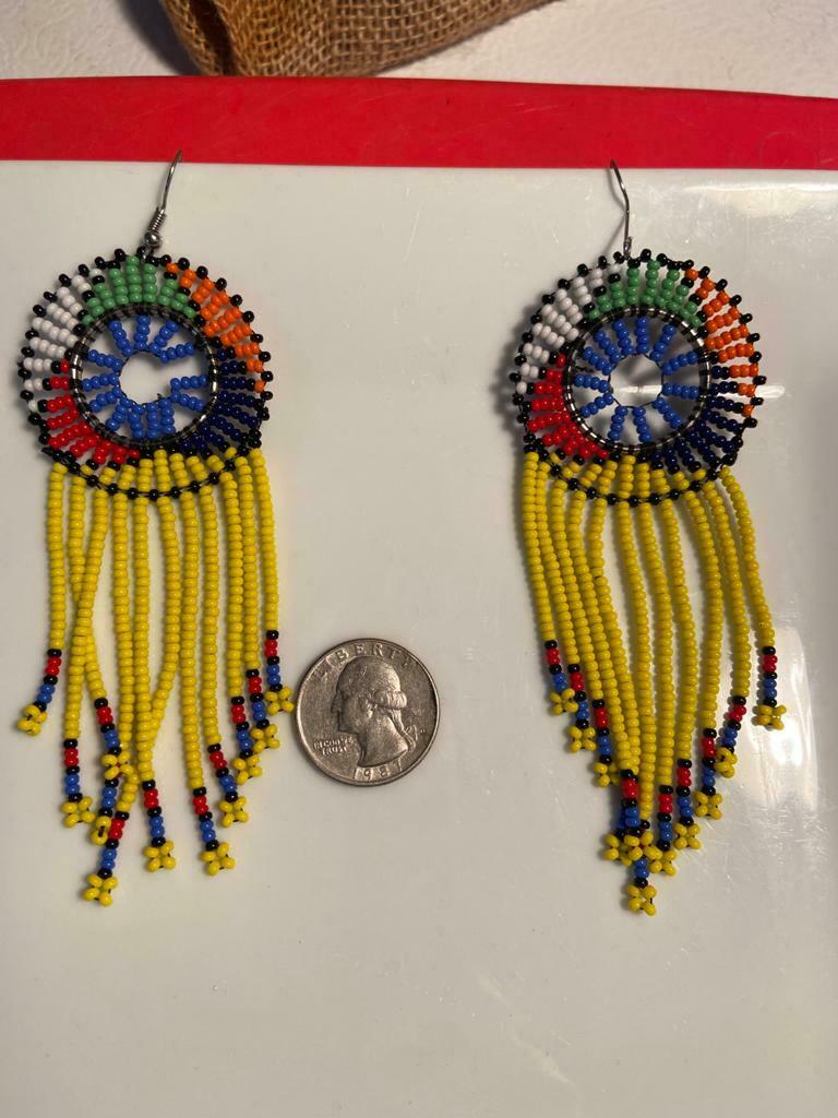 Handmade Multi-Color Zulu Beaded Earrings With Tassels