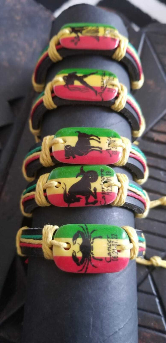 Zodiac Rasta Corded and Leather Bracelet