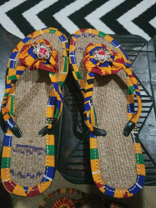 Handmade Kente Slippers with Denim Accents~Size 11M(fits US Size9.5- 10M)~$25ea