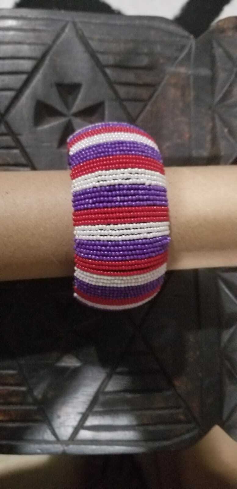 Purple/White/Red bracelet / Ethnic beaded jewelry