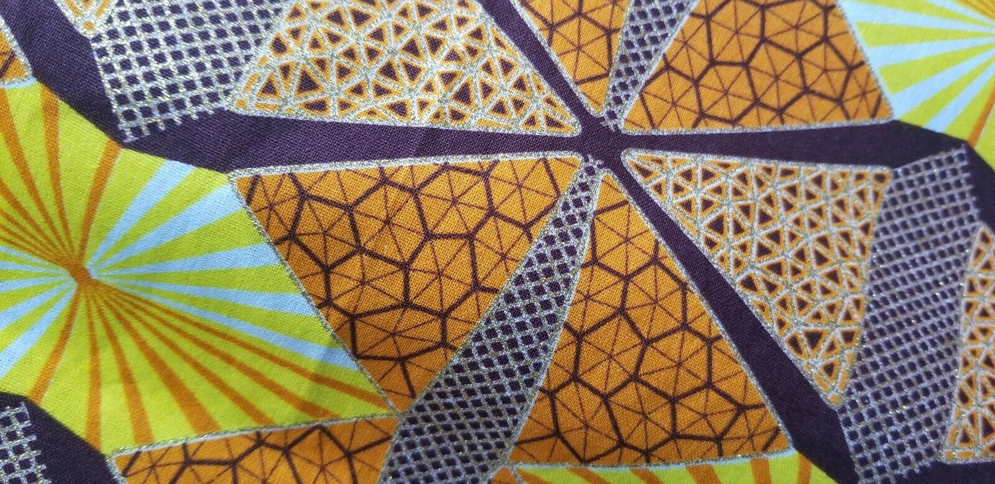High fashion  African  Print Orange&Yellow Multi 100% Cotton Fabric ~70×24