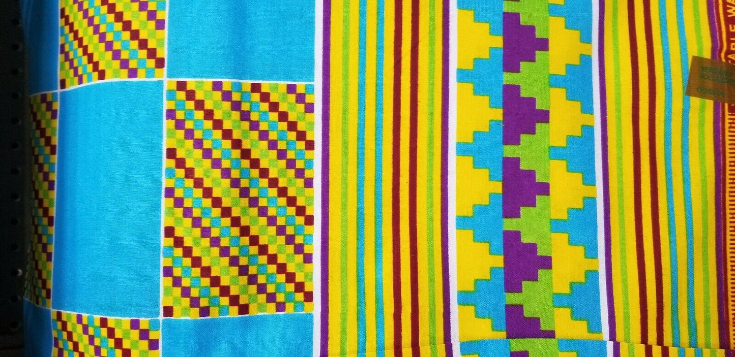 Kente Print African Wax Print 100% Cotton Fabric ~1 yd~$6.50