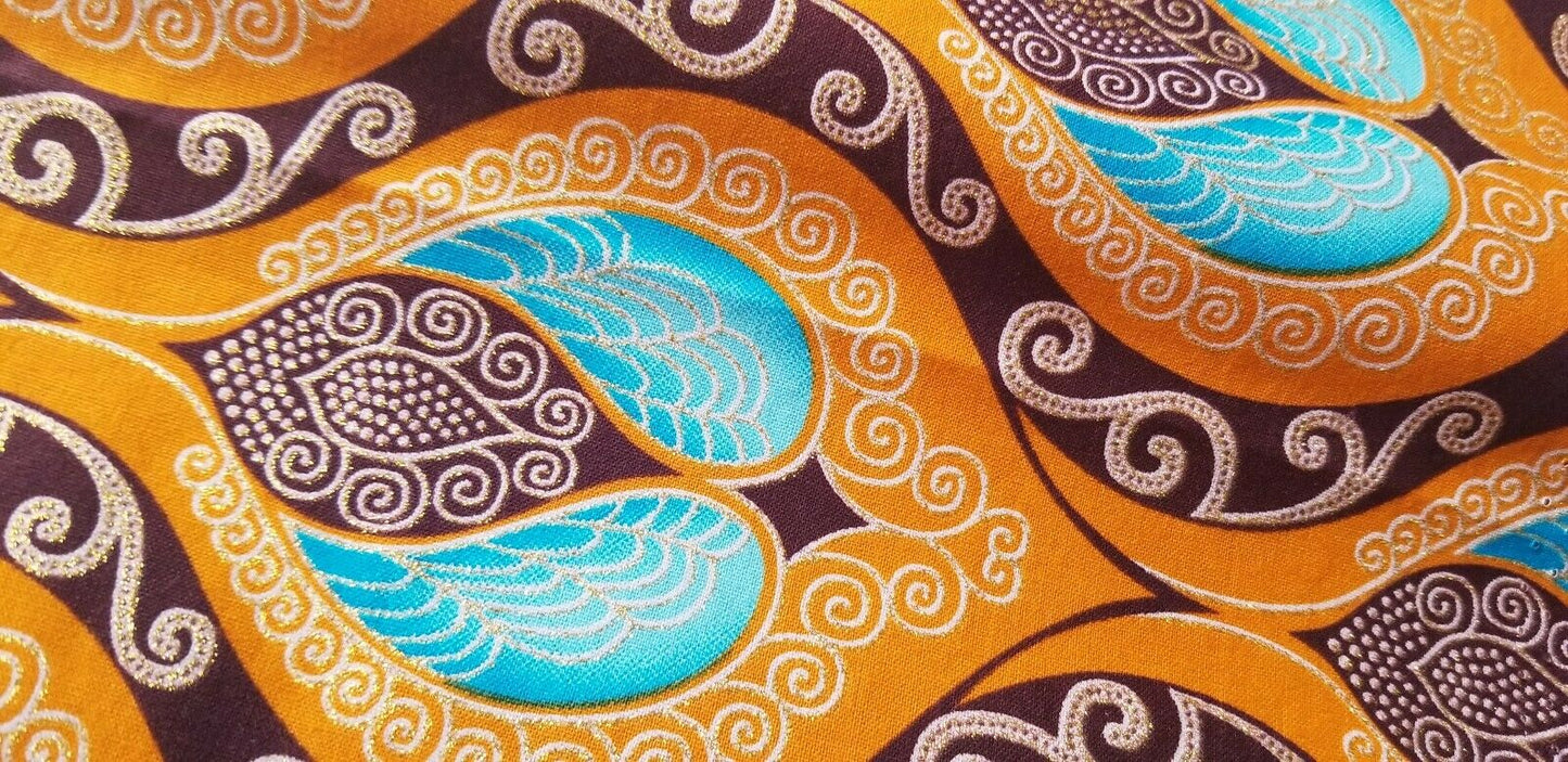 High fashion  African  Print Orange Multi 100% Cotton Fabric ~70×24