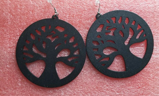 Wooden African Earrings(Tree of Life)Black~$5