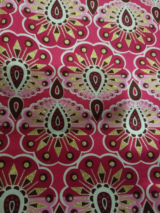 High fashion MULTICOLOR African Wax Print in Pink  Fabric ~2yds×22"~$11