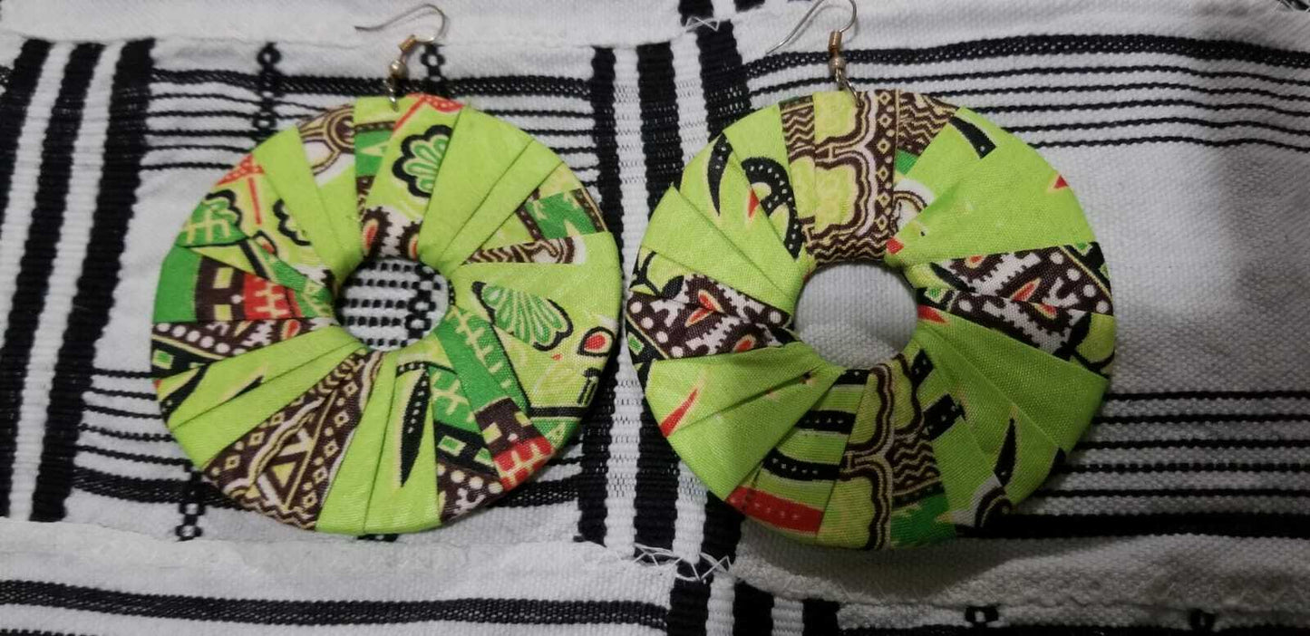 Green Circles African Print Ankara Earrings