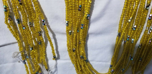 Dazzling Yellow African Waist Beads with tiny crystal Accents ~ very Long 45-53"