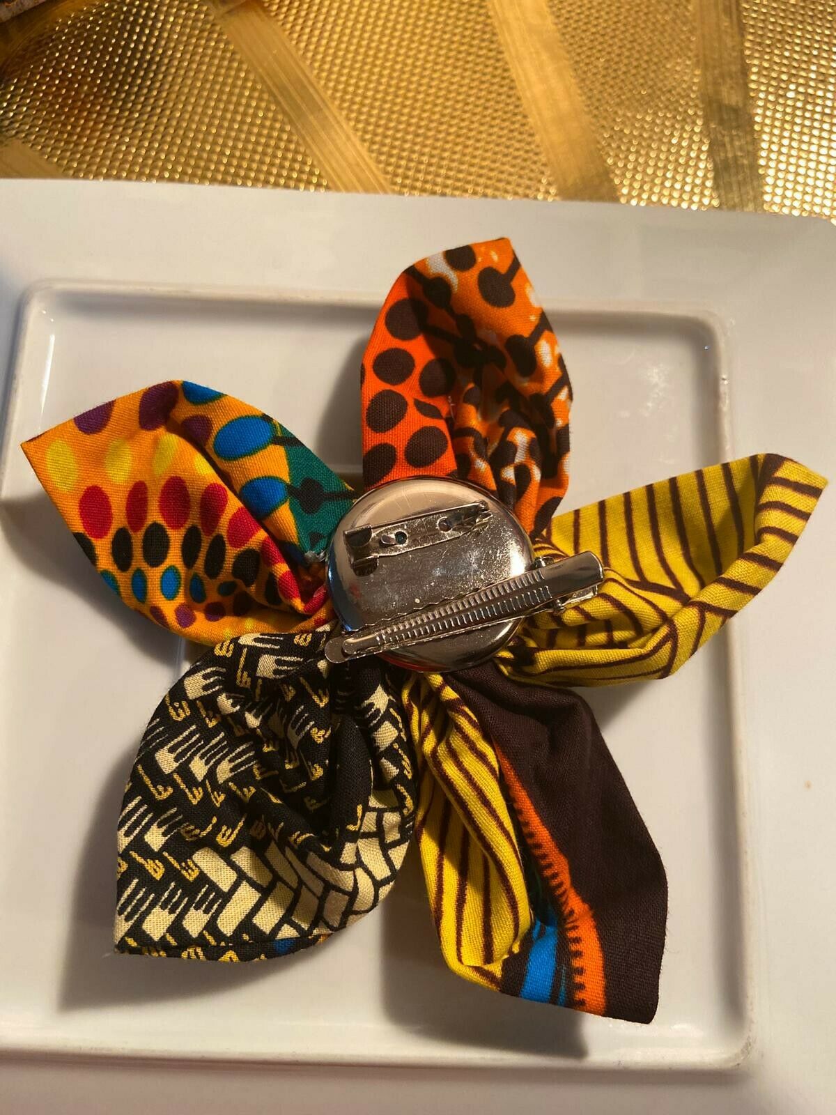 African print hair accessory/brooch pin 