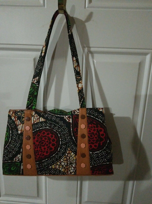 African print Wax Hand Bag, Handbag multicolor Green Multi