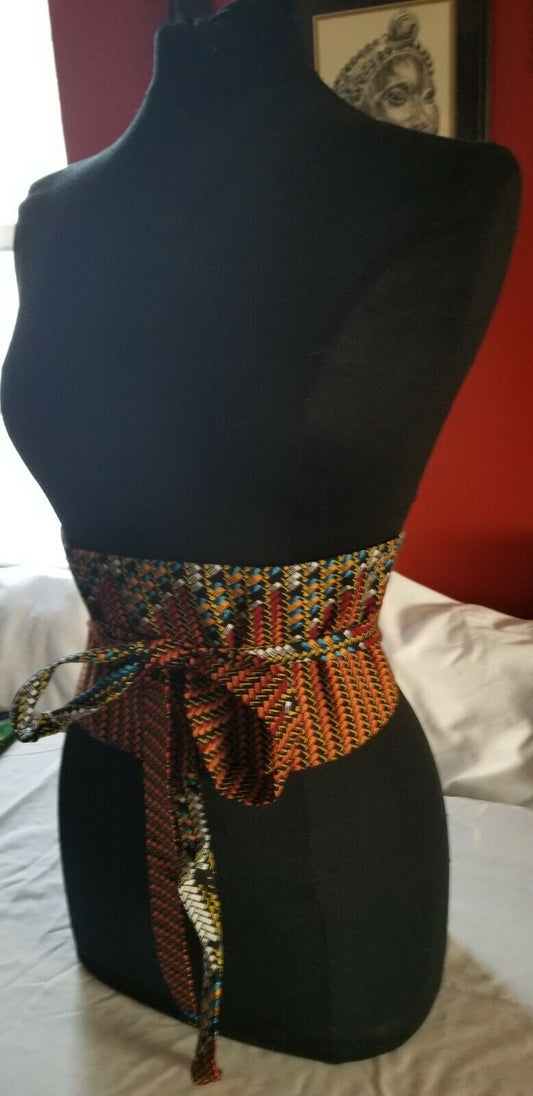 African PRINT WIDE BELT wrap&Tie Brown Multi Print