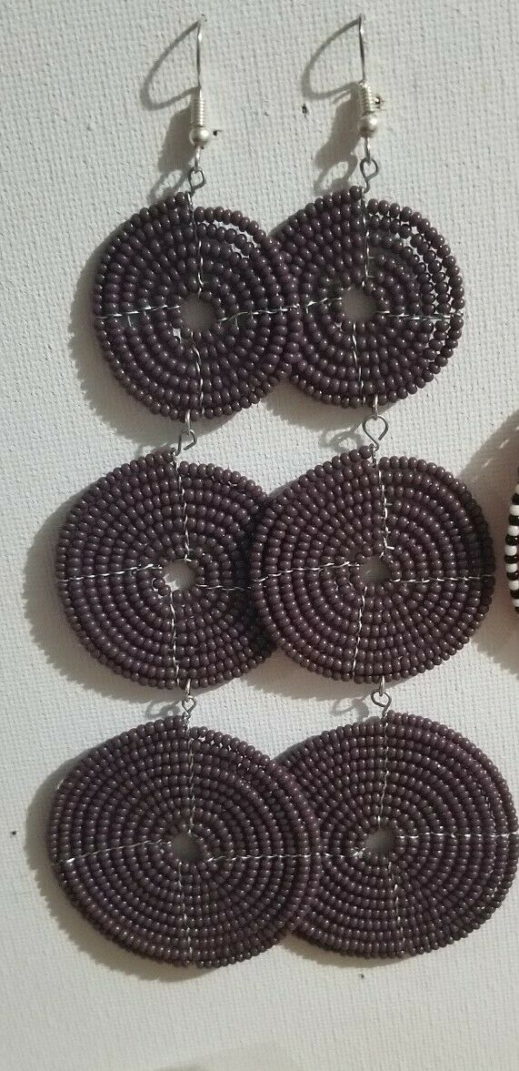Dangling Purple Beaded  African Earrings$12.50