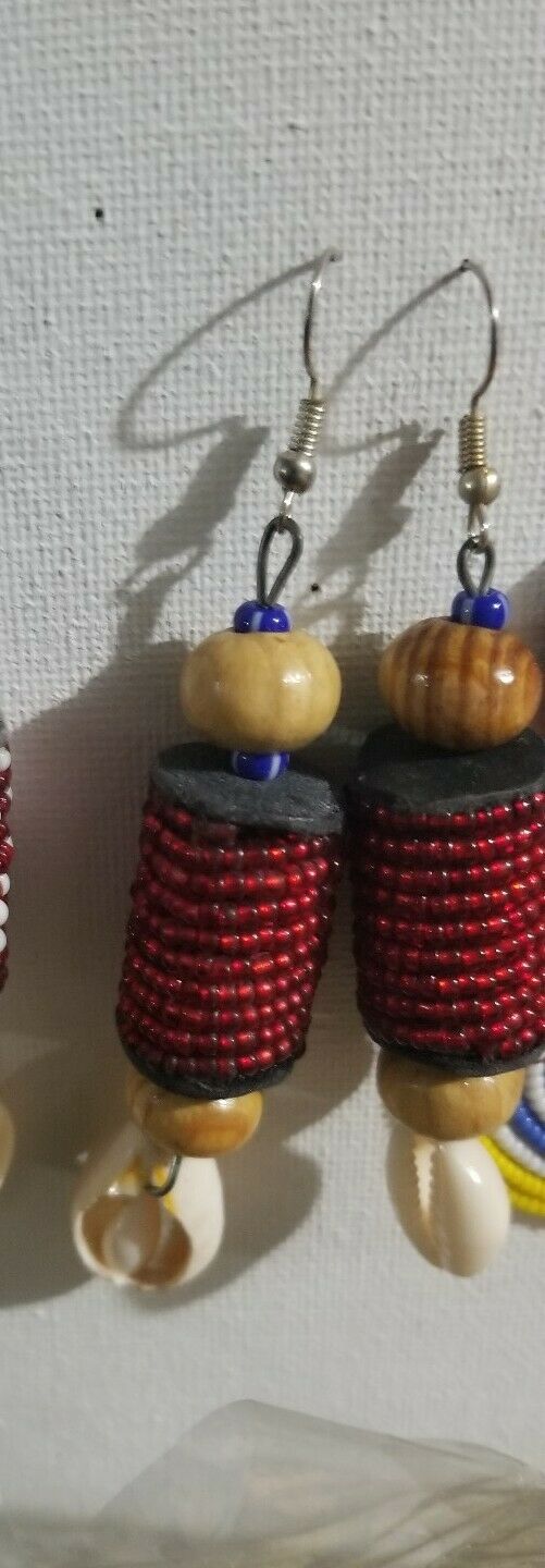African Beaded Earrings( Red) Handmade  2pairs $10