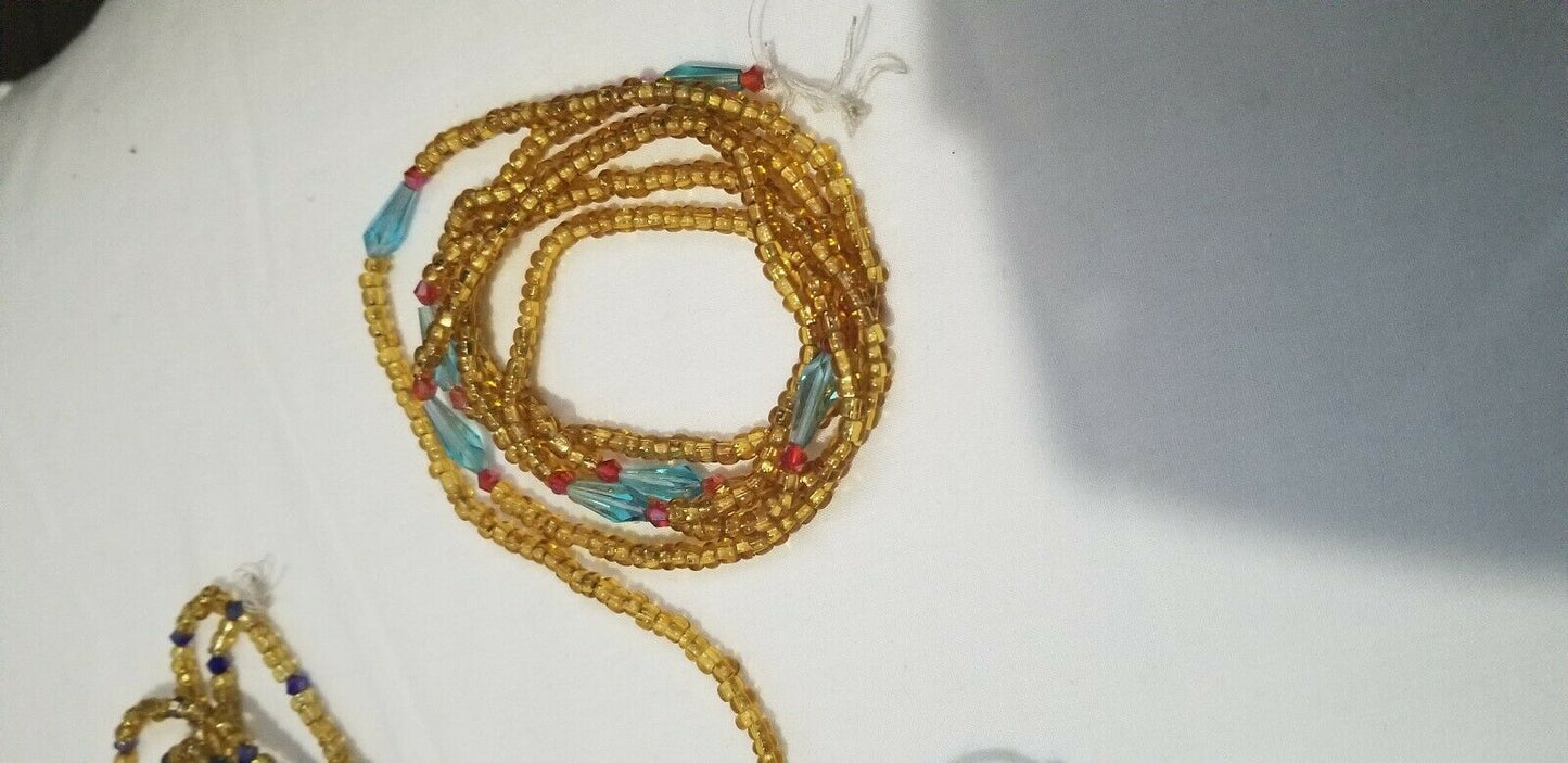 Amber Colored African waist Beads Long With Decorative Accents#2(.46"-53")