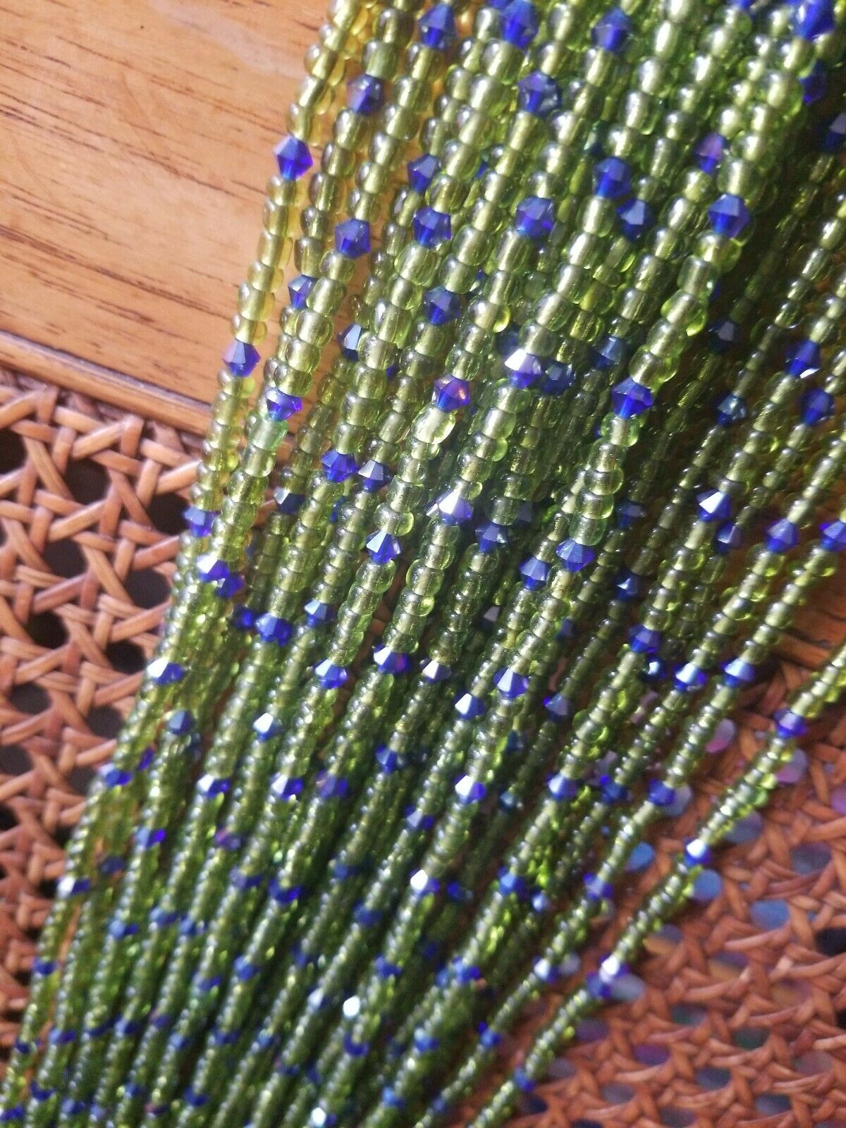 African waist beads Super BeautifulTransluscent Green and purple accent crystals