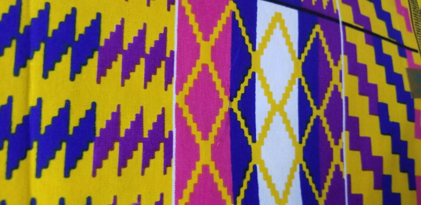 Kente Print African Wax Print 100% Cotton Fabric ~2 YARDS × 23"