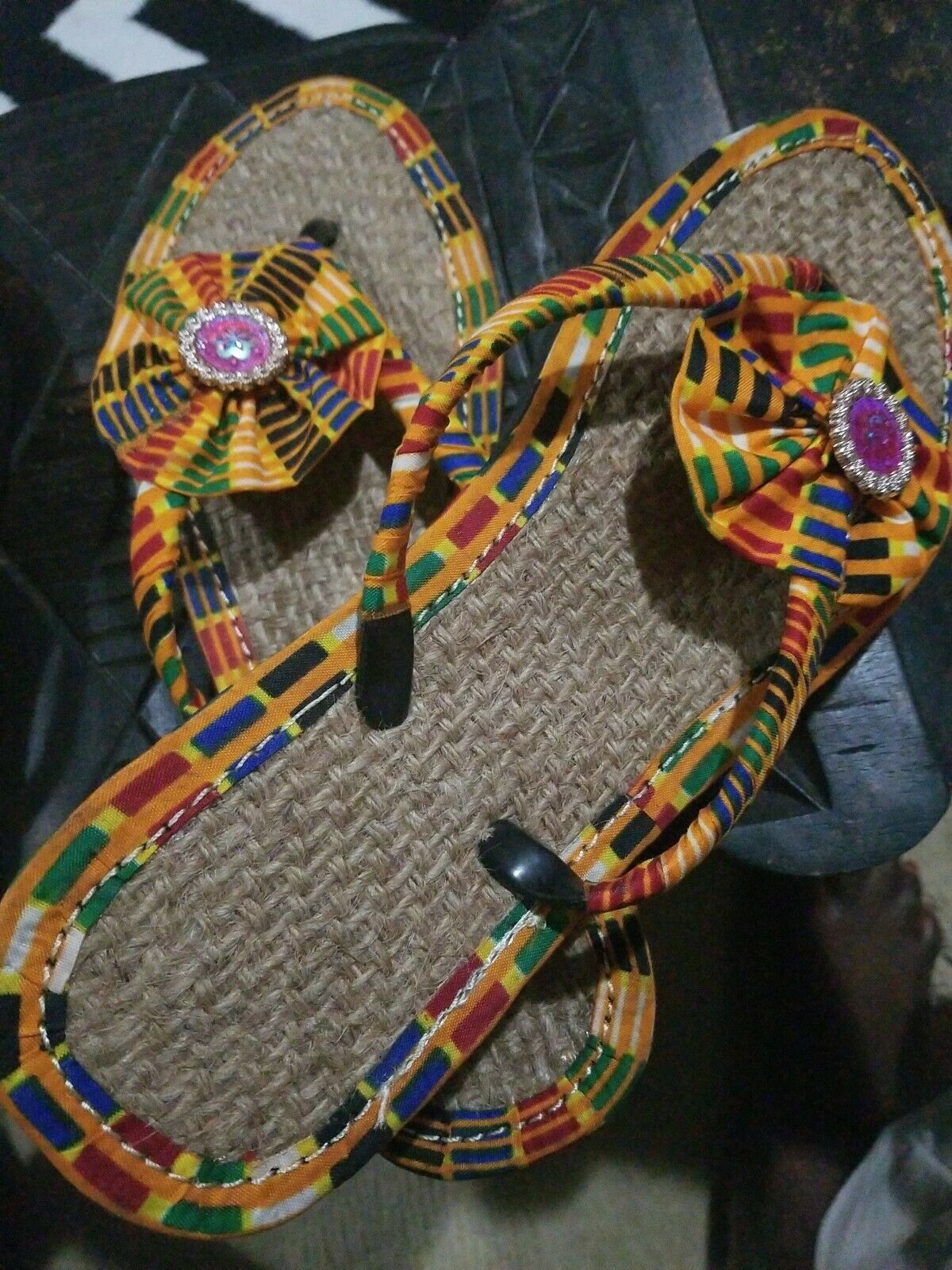 Handmade Kente Slippers with Denim Accents~Size 11M(fits US Size9.5- 10M)~$25ea