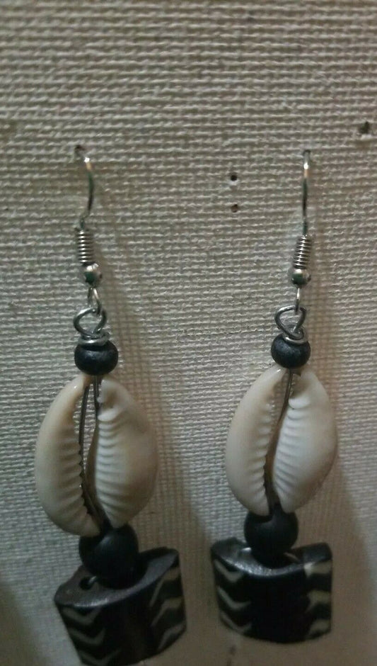 African white Cowrie Shell Earrings with resin $7.50