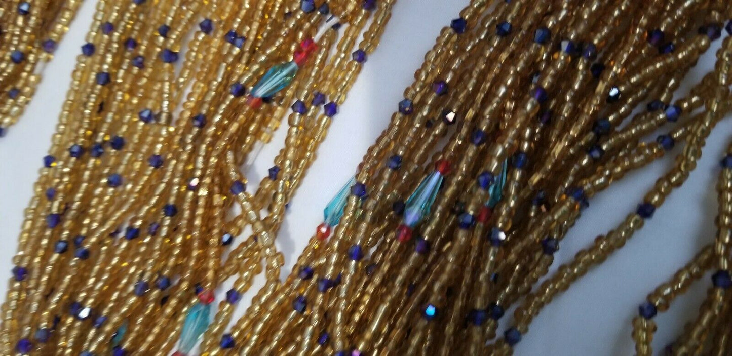 Amber Colored African waist Beads Long With Decorative Accents..46"-53"