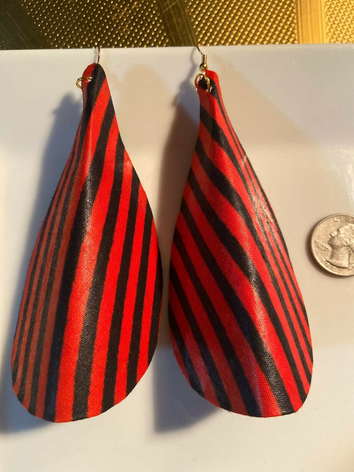 African Print Butterfly Earrings Red stripes~ $12 Ships Free