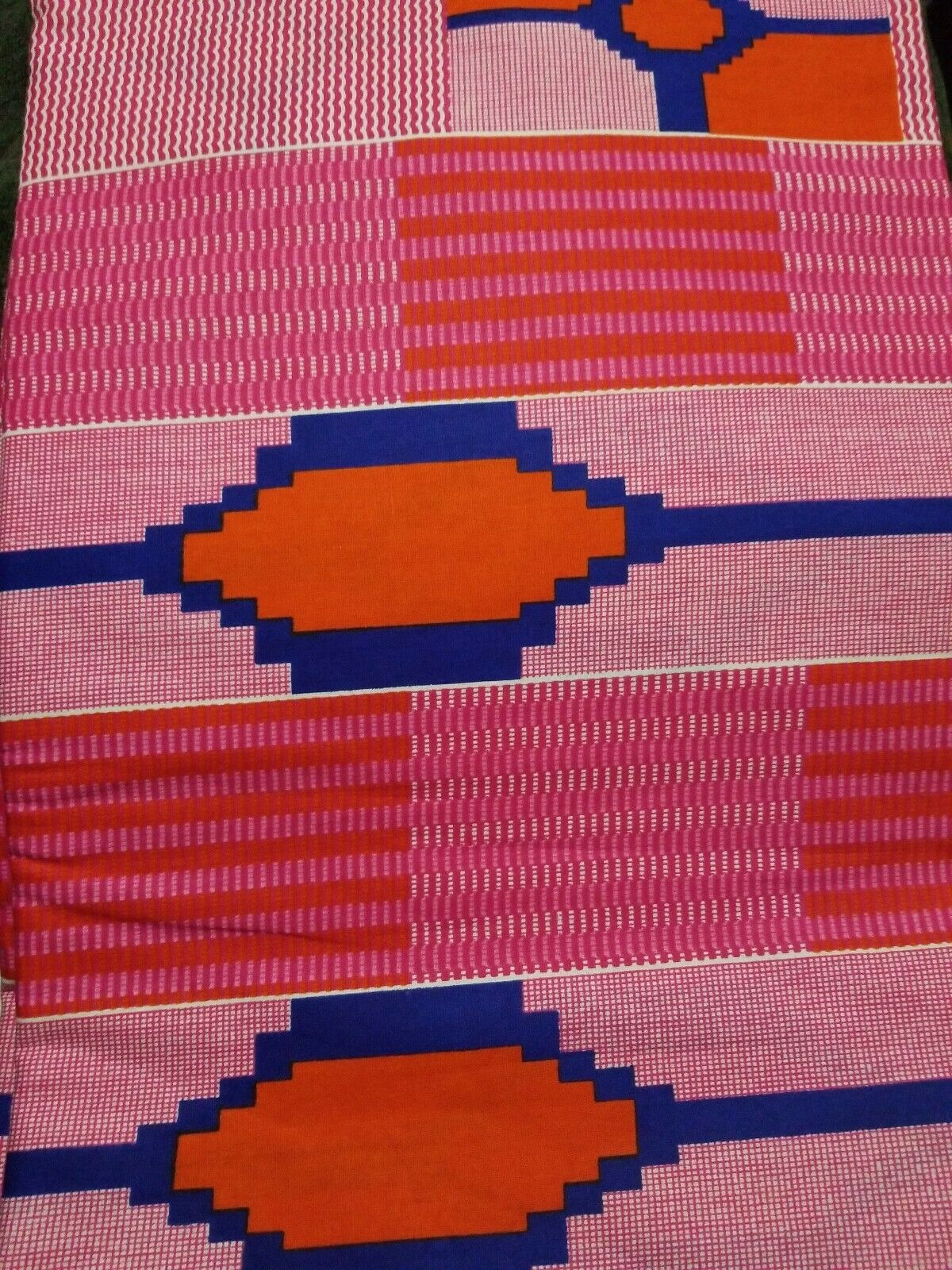Kente Print African Wax Print 100% Cotton Fabric ~3 yds $18