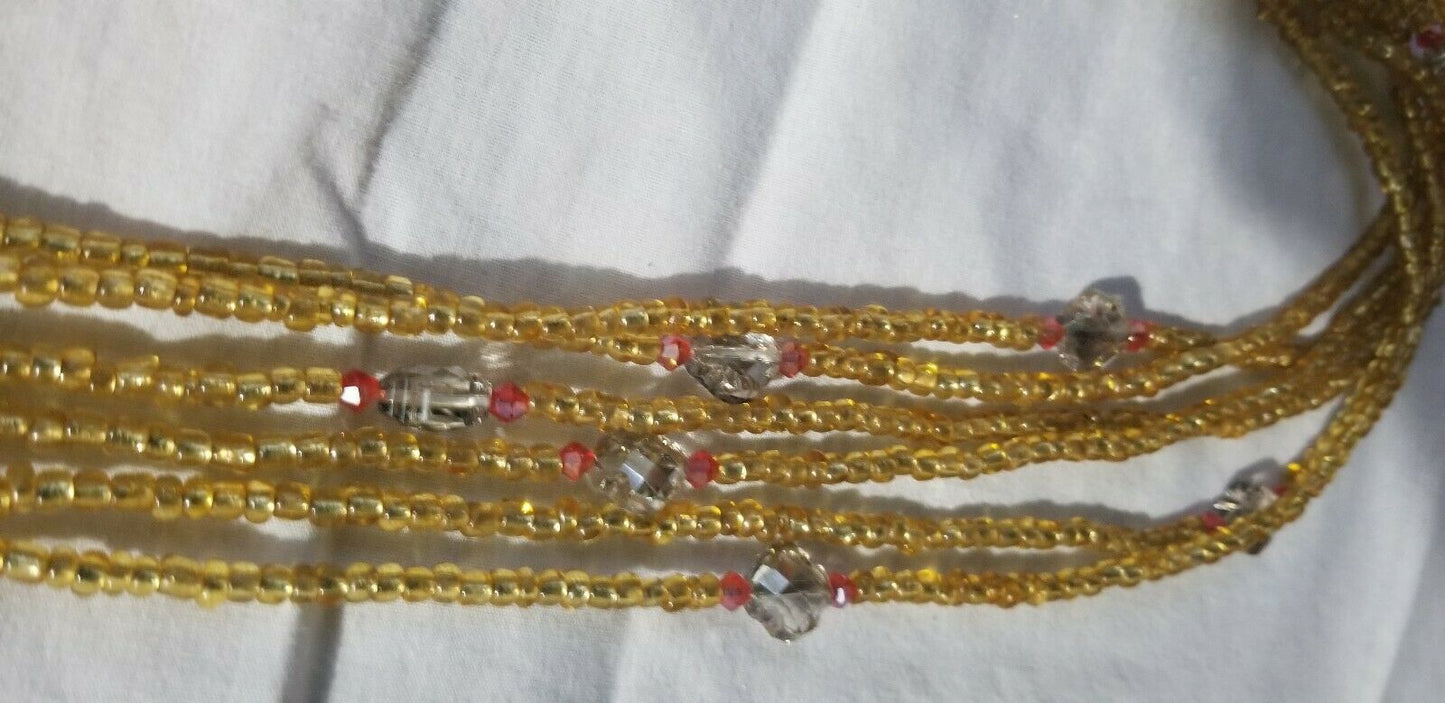 Amber colored African Waist beads~ very Long With Decorative Accents..46"-53"