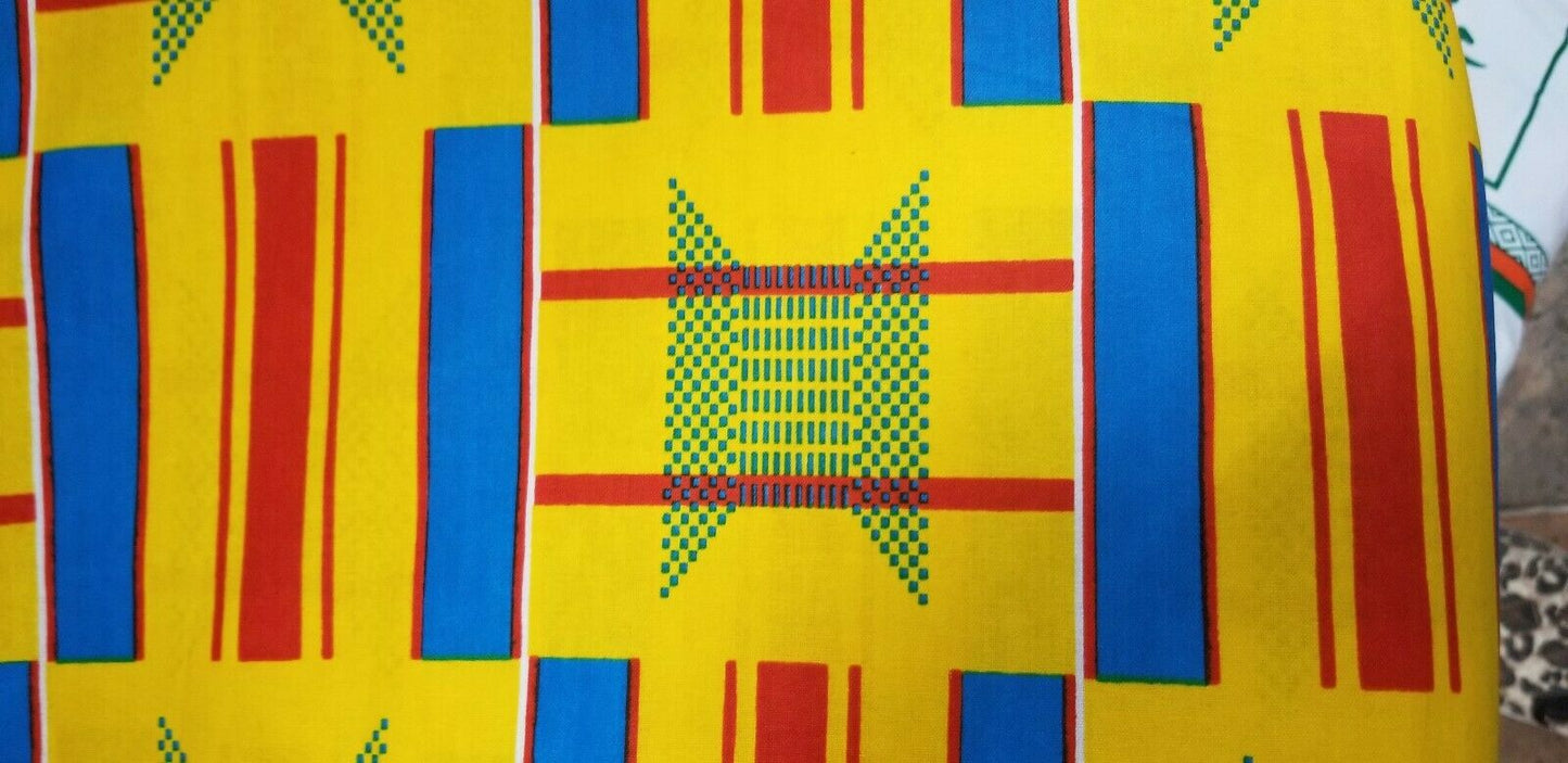 Kente Print African Wax Print 100% Cotton Fabric ~2 YARDS × 23"