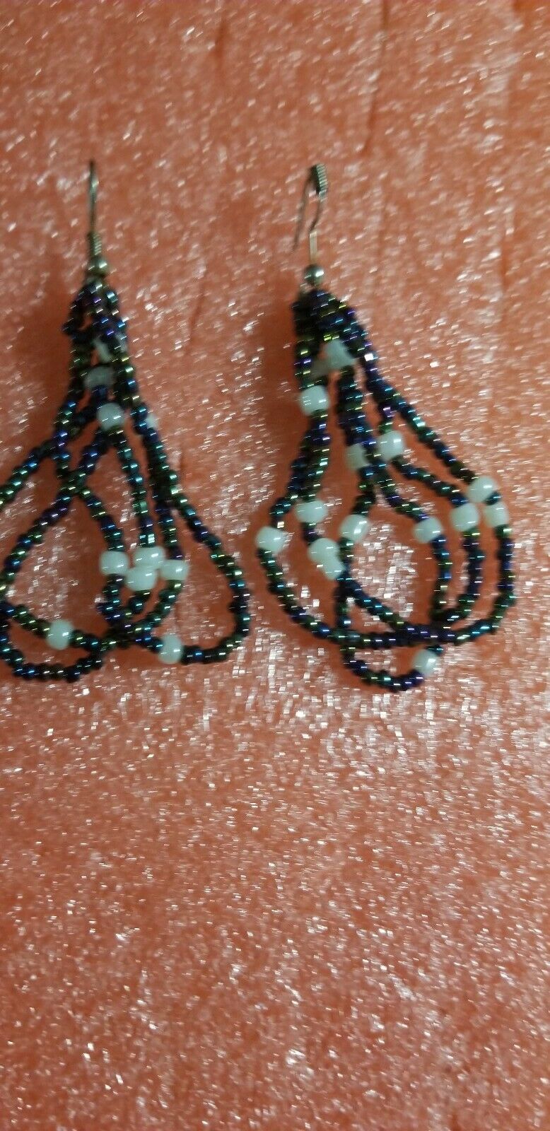 African Beaded Earrings(pewter and white) Handmade  $6