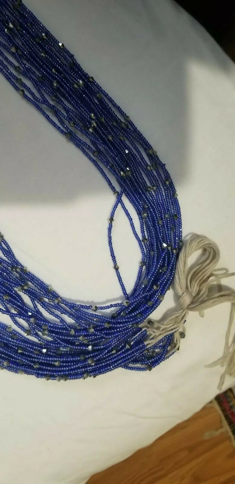Tiny Navy Blue Multi African waist Beads Long With Decorative Accents..46"-53"