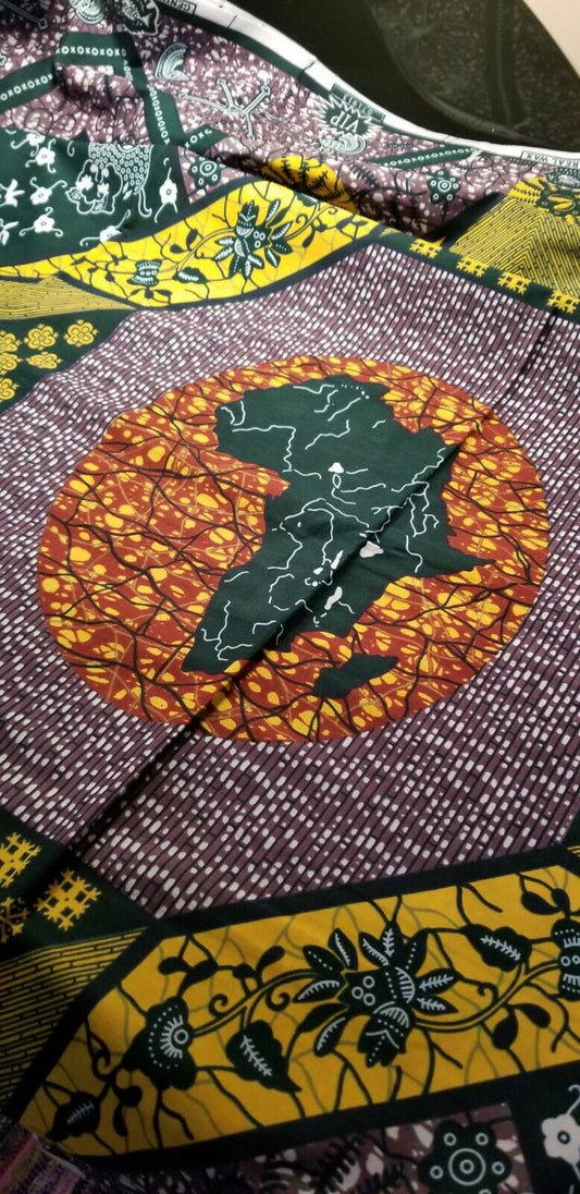 MULTICOLOR African Print (Africa Map)100% Cotton  1 yard×(44 in.) ~$6.60