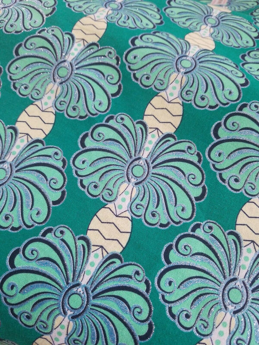 High fashion Green MULTI African  Print 100% Cotton Fabric ~2 yds×23"  $11.50