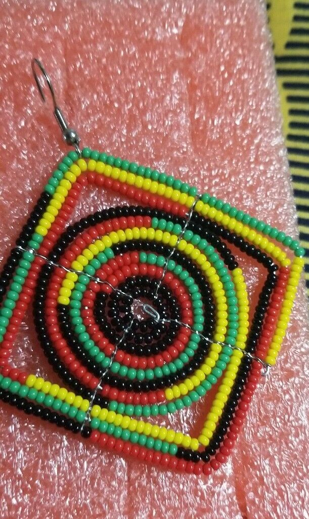 Maasai earrings, masai jewelry  all hand made   (Yellow,Red,Green Rasta)$10 each