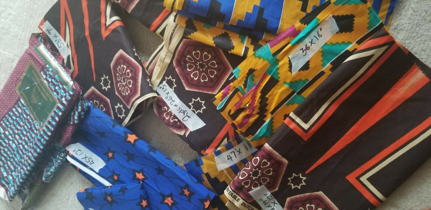 Lot  Remnants African Tribal Ethnic Print Cotton  Fabric Assorted 12pc Lot