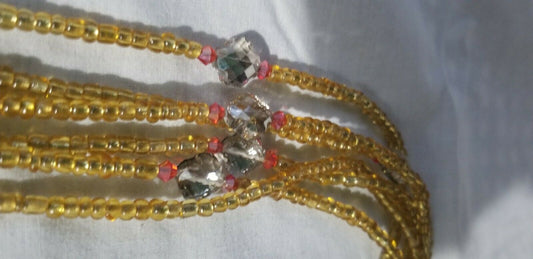 Amber colored African Waist beads~ very Long With Decorative Accents..46"-53"