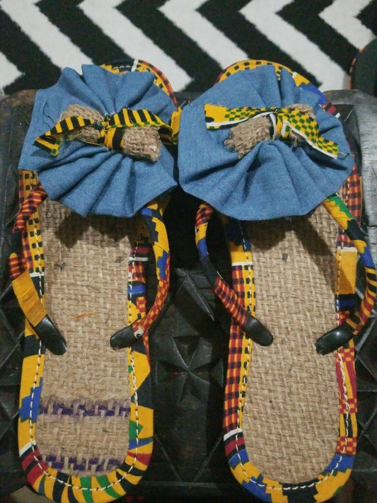 Handmade Kente Slippers with Denim Accents~Size 11M(fits US Size10M.- 9.5M)~$25