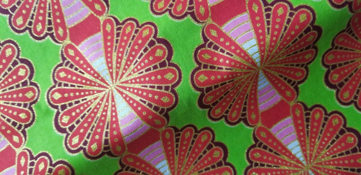 High fashion  African Orange & Lime Green 100% Cotton Fabric ~71"×23"