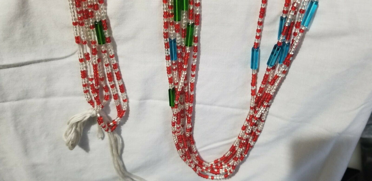 Amber colored African Waist beads Red Multi Decorative Accents..46"-53"