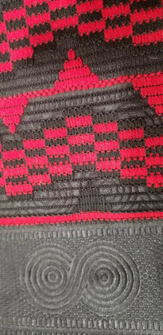 DESIGNER AFRICAN PRINT IN BLACK & RED with ADINKRA MOTIFS ~ 2yds