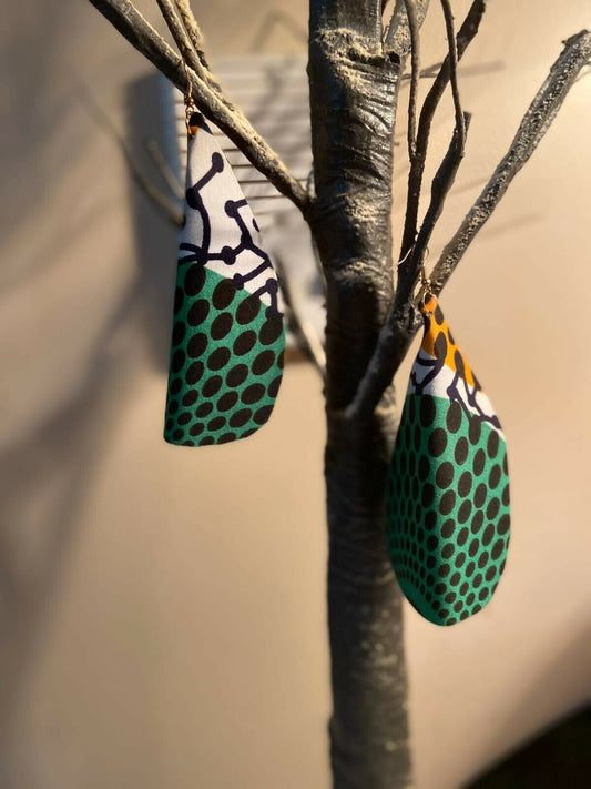 African Print Butterfly Earrings Green~ $12Ships Free