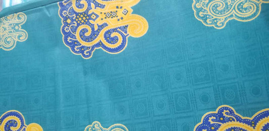 Royal cotton damask ~turquoise multi 100% cotton