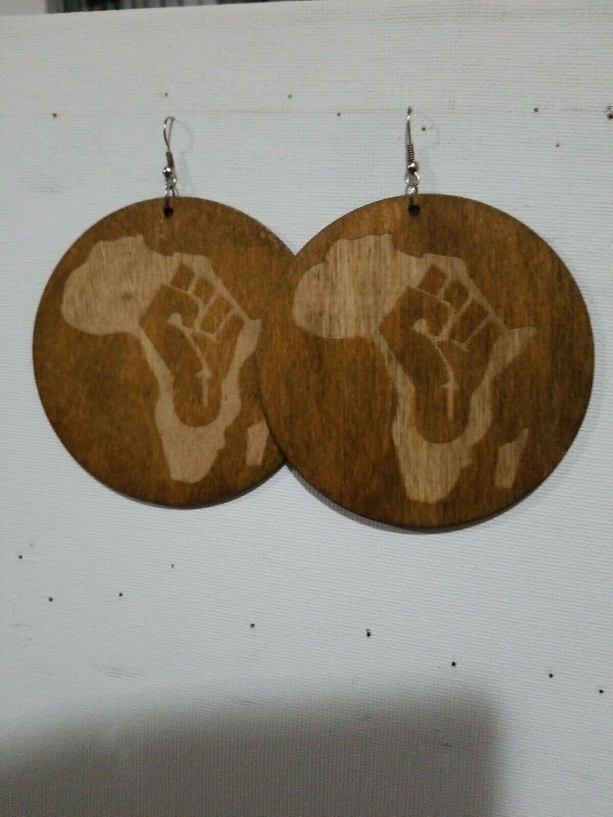 Wooden Large Africa Map and Clinched fist.Light weight errings
