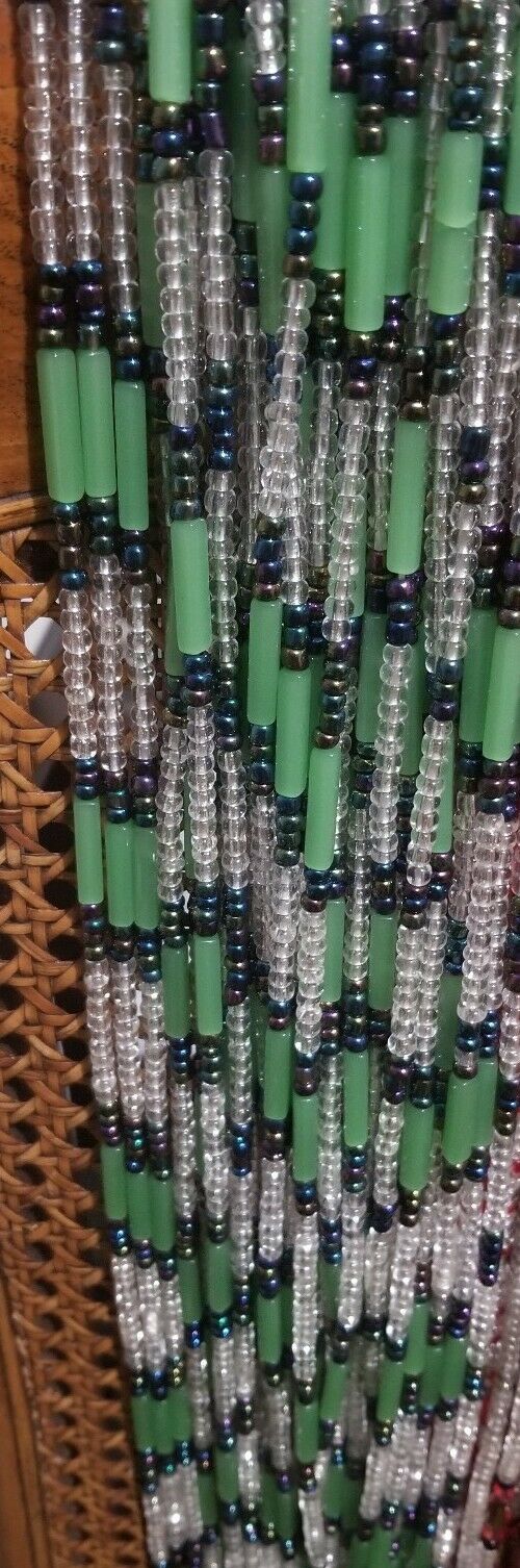African waist beads Green& white translucent Dazzling ~ very Long