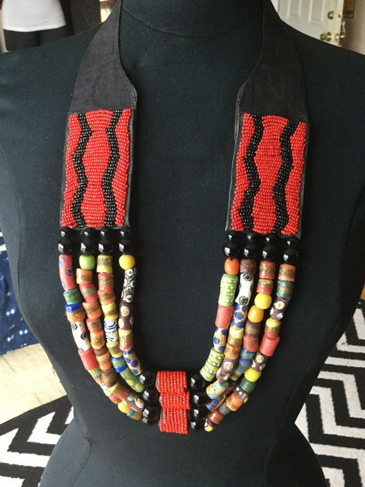 Ghana Trade Beads Multi Strand Necklace