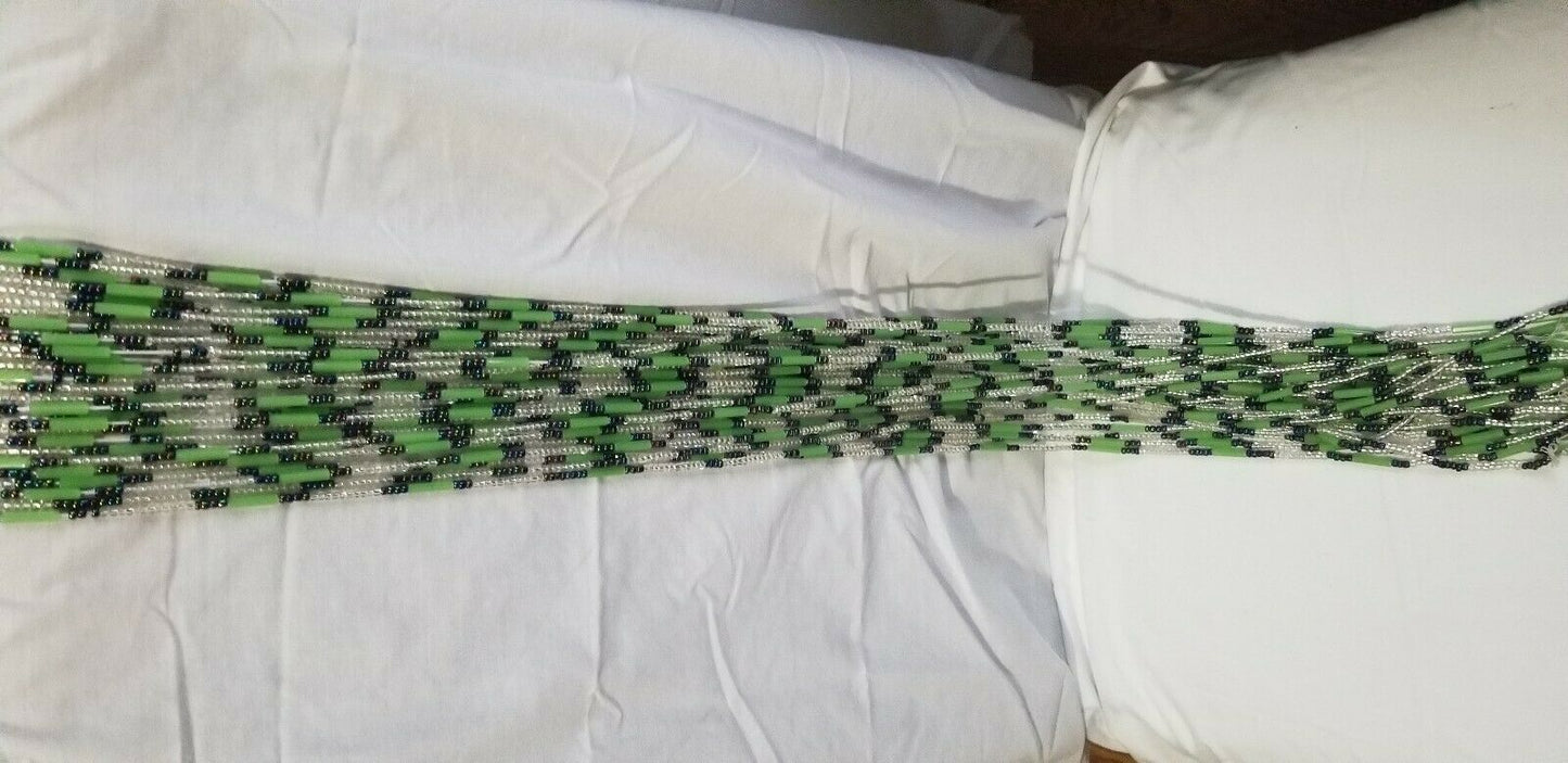 African waist beads Green& white translucent Dazzling ~ very Long