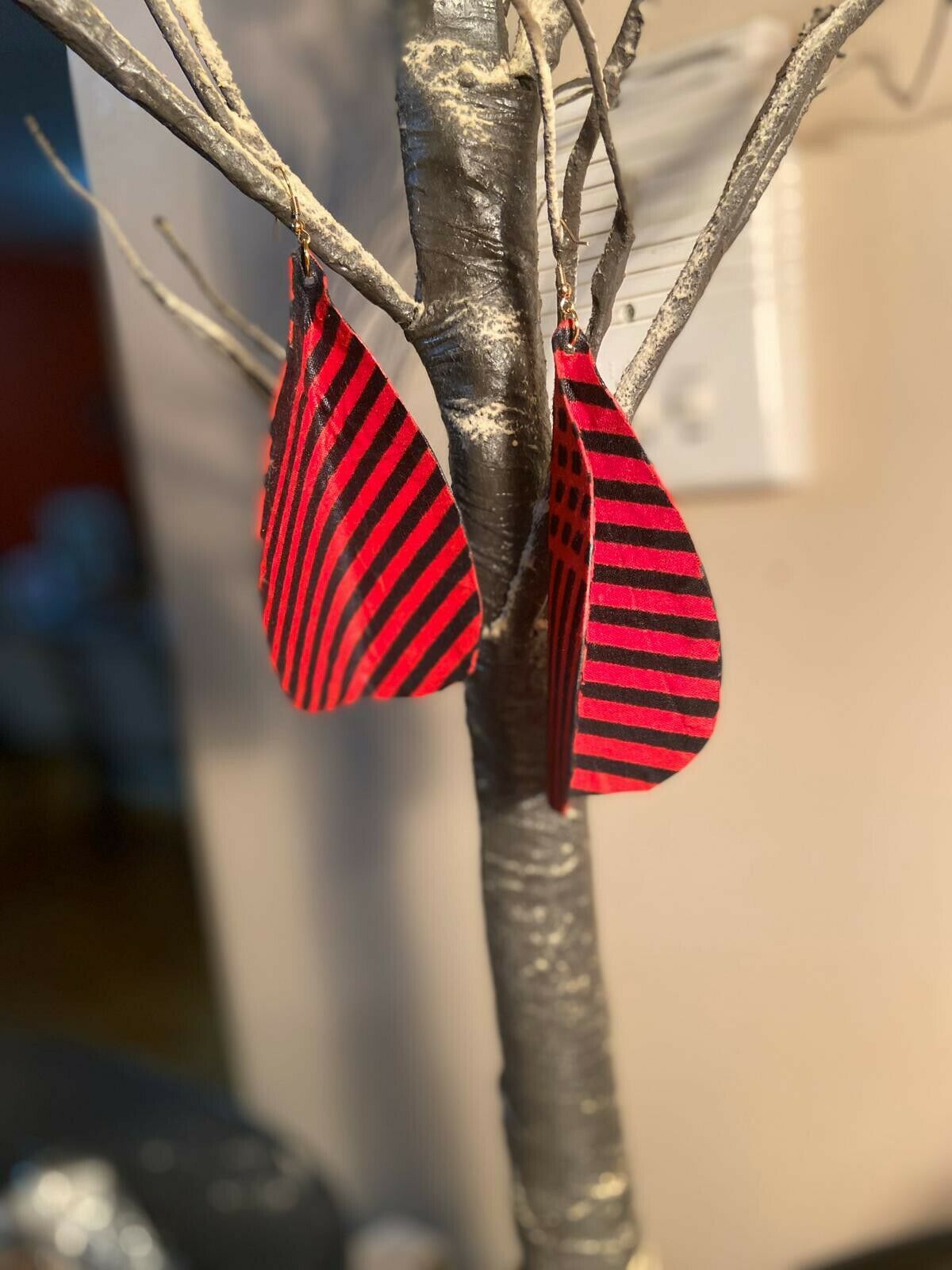 African Print Butterfly Earrings Red stripes~ $12 Ships Free